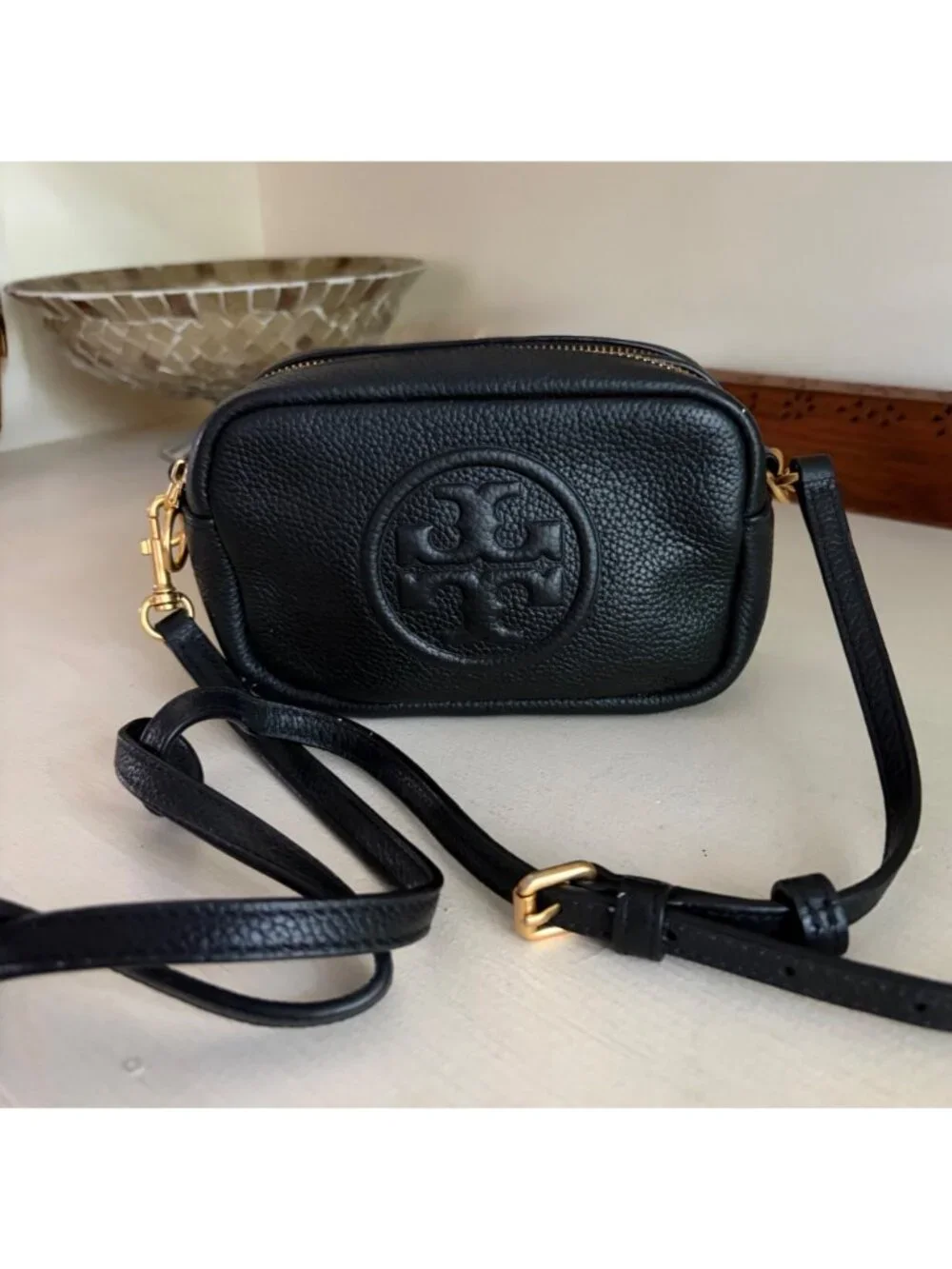 Tory Burch Perry Bombe Black Crossbody Camera Handbag